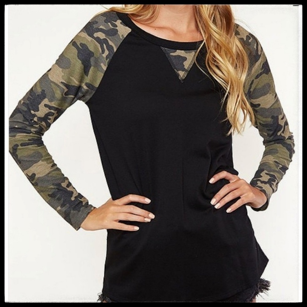 Camo & Black Women's Raglan Top, New!